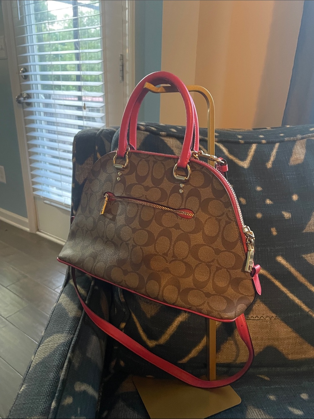Coach Brown Signature Satchel with Pink Trim and Strap - Picture 2 of 11